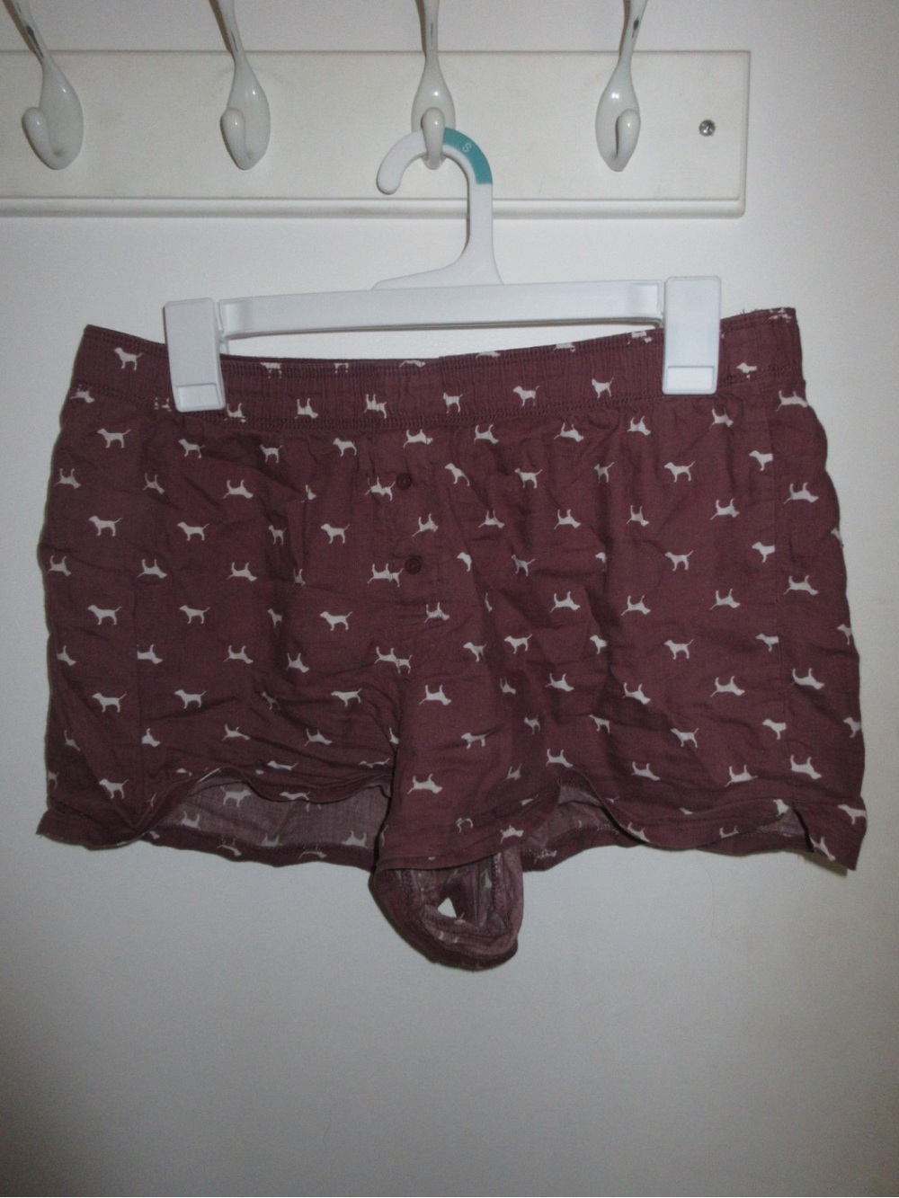PINK Victoria's Secret Maroon Dog-Print Cotton Lounge Shorts